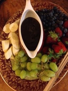 Fresh fruit and dark chocolate fondue